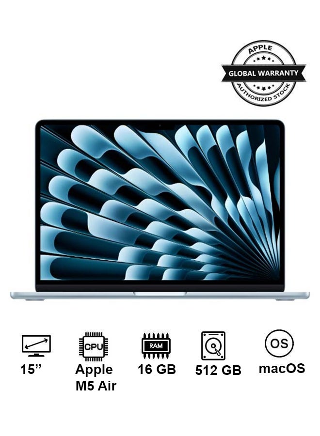 New 2026 MacBook Air MDVQ4 | 15 Inch Display | Apple M5 Air | 10-Core CPU 10-Core GPU | 16GB RAM | 512GB SSD | macOS | English Keyboard | International Version | Sky Blue